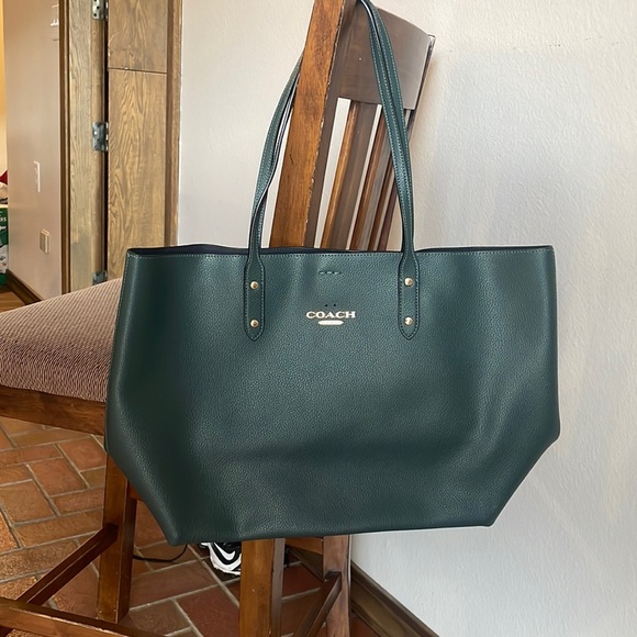 Coach 76740 Large Central Tote 39 Smooth Leather Bag Handbag green - Picture 1 of 6